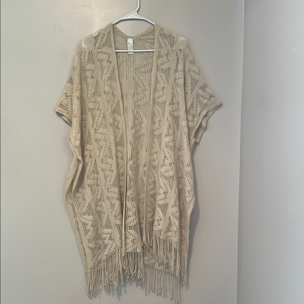 Just Be Beige Knit Kimono with Fringe
